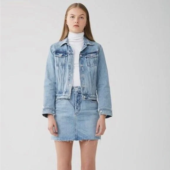 AGOLDE Palladium High Rise Denim Skirt with Raw Hem in Color Renewal Size 23. - Picture 3 of 8